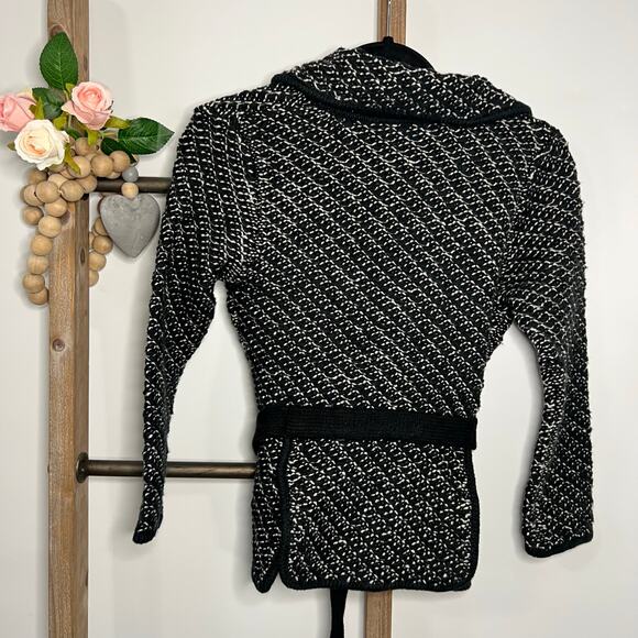 Ann Taylor NWT Black Ivory Wool Blend Tweed Blazer with Belt Tie Size‎ X Small - Picture 4 of 7
